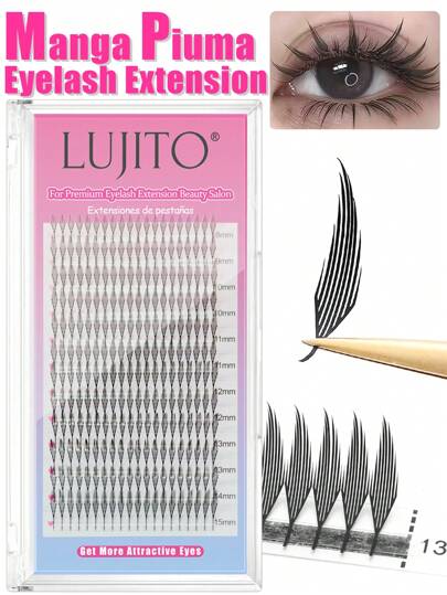 LUJITO 0,03C C 240 Piezas de extensiones de pestañas de efecto de anime plumosos, suaves y ondulantes previamente preparados, pestañas postizas en racimo para comics