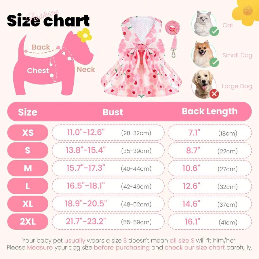 Pet Dog Clothes Spring Thin Style With Leash Dress, For Small Dogs Cats Teddy Poodle - Multicolor - View 1