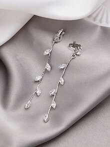 1 Pair Fashionable Personalized Leaf Tassel Long Ear Clips - Silver - View 2