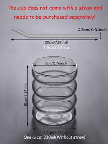 1 pieza Taza con diseño circular de 350ml, taza de vidrio borosilicato con diseño en espiral, taza para té con leche, taza de vidrio corrugada con pajita, taza de agua, taza de café moderna de vidrio, adecuada para uso doméstico y oficina. Taza de vidrio borosilicato, taza de bebida fría estilo nórdico para té con leche, jugo o cerveza, apta para uso doméstico, oficina y uso diario, multiusos, sin olor.