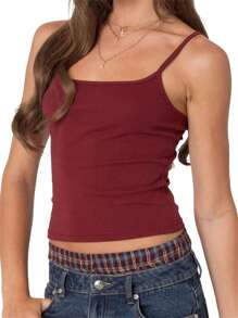Women's Solid Color Cami Tops Sleeveless Open Back Low Cut Slim Fit Cropped Tank Tops