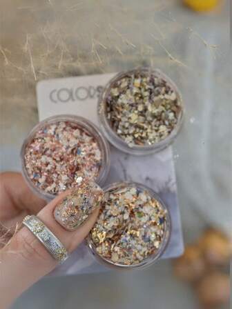 1/3 盒，3g，Y2K 美甲材料，创意复古东南亚南洋风格美甲配件，岩石碎片与闪粉混合闪粉/闪粉指甲装饰，适合旅行，送给女士和女孩的礼物，家庭 DIY 美甲沙龙指甲装饰，装饰配件