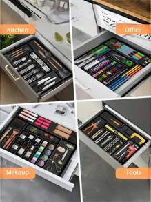 1 organizer per cucina e cassetti bianco/nero/grigio, vassoio portaposate allungabile da cucina, scatola portaposate e portaposate, scatola di immagazzinaggio in plastica regolabile per cucchiai, forchette e posate, grande regalo per le vacanze