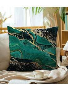 New Explosive Green Gilt Texture Printed Pattern Polyester Short Plush Home Decoration Sofa Cushion Cover 4 (No Pillow Core)