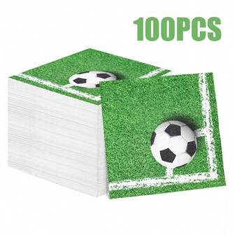 100/60/20pcs 13 * 13 Inch Disposable Football Themed Party Napkins, Green Grass With Football Pattern, Used For Football Fan Gatherings, Birthday Parties, Family Gatherings, Outdoor Picnics, Restaurant Decoration Napkins