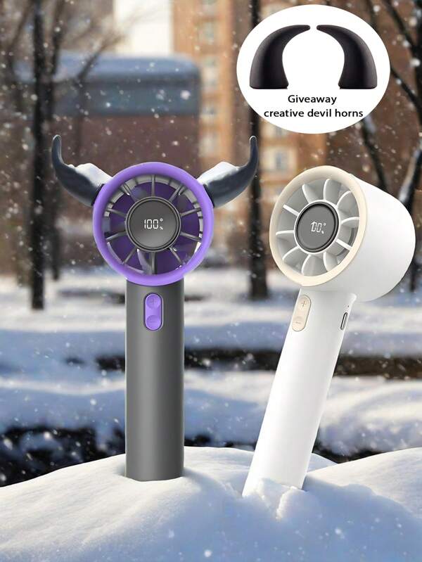 Nouveau mini ventilateur électrique avec décoration de cornes de diable créative, ventilateur portable à main avec un flux d'air turbo puissant, 100 réglages de vitesse, écran LCD, silencieux, convient pour la maison/le bureau/l'extérieur/les cadeaux