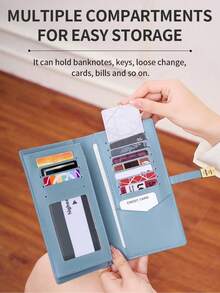 Women's Fashion Magnetic Snap Super Slim Wallet, RFID Blocking Credit Card Holder Bifold Long Wallet, Multi-Functional Double Fold Flat Coin Purse With Multiple Card Slots And ID Window, For Credit Cards/ID/Cash, Quilted Details, Ladies Clutch Purse, Business Casual Women Wallet - Multicolor - View 12