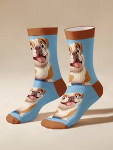 1 Pair Cute Bulldog Socks - Cartoon Dog Design, Comfortable And Interesting 360 Digital Printing Crew Socks, Random Print, Fashionable Nordic Style Daily Casual - Comfortable Minimalist Casual - Regular Casual Casual - Sports Casual Romantic - Simple Romantic Cute - Pure And Cute - Sweet And Mature Charm - Mature Romantic - Pastoral Fabric Animal Underwear & Sleepwear & Socks All Season Exclusive Design - Multicolor - View 5