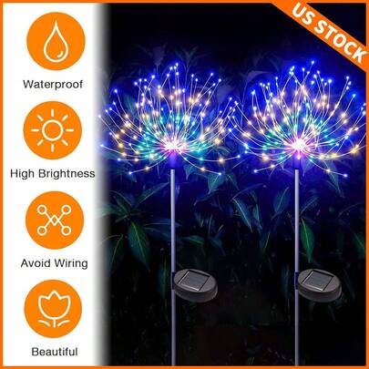 Solar-Powered Firework Lights – 150 LED Colorful Bulbs For Stunning Outdoor Lighting. Waterproof, Durable, And Perfect For Decorating Your Garden, Patio, Or Balcony With Energy-Efficient Solar Lights