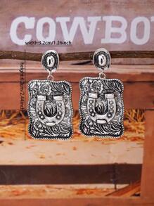 1 Pair Vintage Retro Horseshoe Western Earring Jewelry For Women , Cowboy Cowgirl Hat Earrings