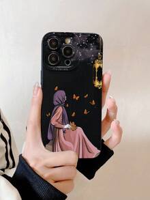 Black Middle East Elements Fashion Phone Case Islamic Culture Woman In Robe & Hijab Graphic Phone Case Butterfly Anime Drawing Print Phone Case Star Cloud Lamp Pattern Phone Case 360 Degree Full Protection Black Phone Case Compatible With IPhone & Galaxy Spring Gift,International Version, Not The Domestic Version - Multicolor - View 2