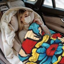 A Colorful Decorative Tile Pattern With A Central Flower In Blue And Yellow Colors  Premium  Soft  Cozy And Luxurious Printed Blanket For Warmth  Comfort And Style  Available In Flannel - Black - View 7