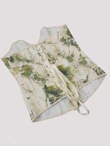 绿色花卉印花紧身胸衣上衣 - 女士时尚塑身衣，收腹