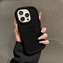 1pc Millennium Dopamine Wave Cute Black Edge Heart Phone Case Compatible With Apple 16/Redmi Note 11 4G/Galaxy A55/Infinix Note 30/ Moto E30