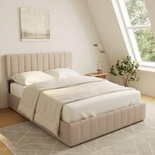 Lofka Queen Bed Frames With 4 Storage Drawers On Wheels, Modern Upholstered Bed Frame With Adjustable Headboard, Fits 6" To 12" Mattress, Platform Bed With Strong Wooden Slats, No Box Spring Needed, Valentine's Day Ideas, Beige - Màu be - Xem 2