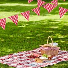 5 Pieces, Paper Red And White Checkered Pennant Banner Triangle Red And White Banner For Picnic BBQ Birthday Christmas Party Decoration Supplies