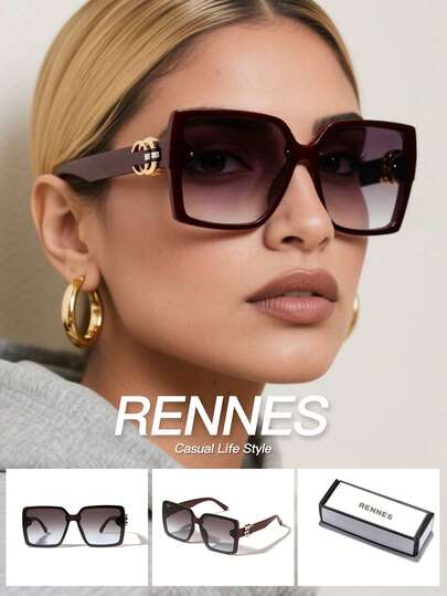 1副女士亚克力休闲大框时尚眼镜，简约设计，有色镜片，适合户外活动和日常佩戴