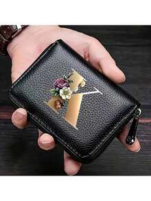 PU Leather Lettered Accordion Zipper Card Bag Ladies Men's Wallet Card Holder Coin Wallet Credit Card Holder Wallet Man, Gift Man Black Card Holders Anniversary Gift Small Gifts Gift Ideas Gift For Women