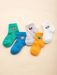 5 Pairs Kid's Multi-Color Animal Contrast Mesh Breathable Knit Socks, Cute For Daily Wear, Spring/Summer - Multicolor - View 1