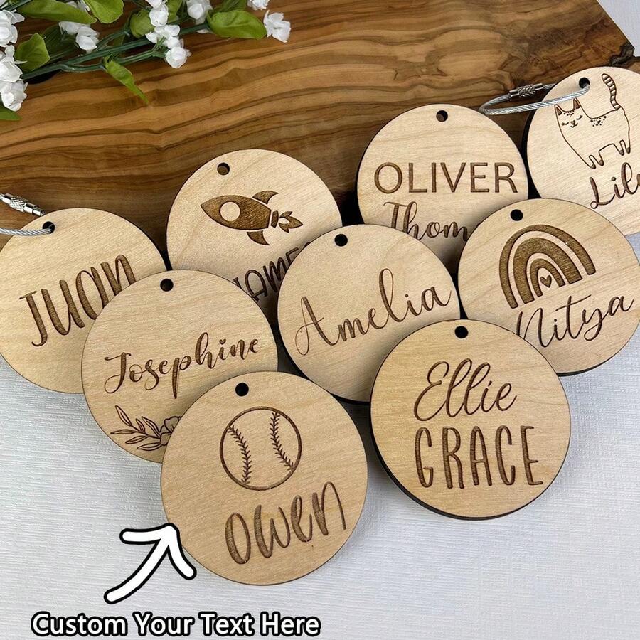 Personalized Luggage Tag, Diaper Bag Labels, Backpack Name Keychains, Wooden Name Plates, Backpack Keychains, School Labels - Multicolor - View 1