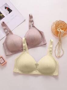 2pcs Women's Padded Wireless Adjustable Back Hook Lingerie Bra - Multicolor - View 2