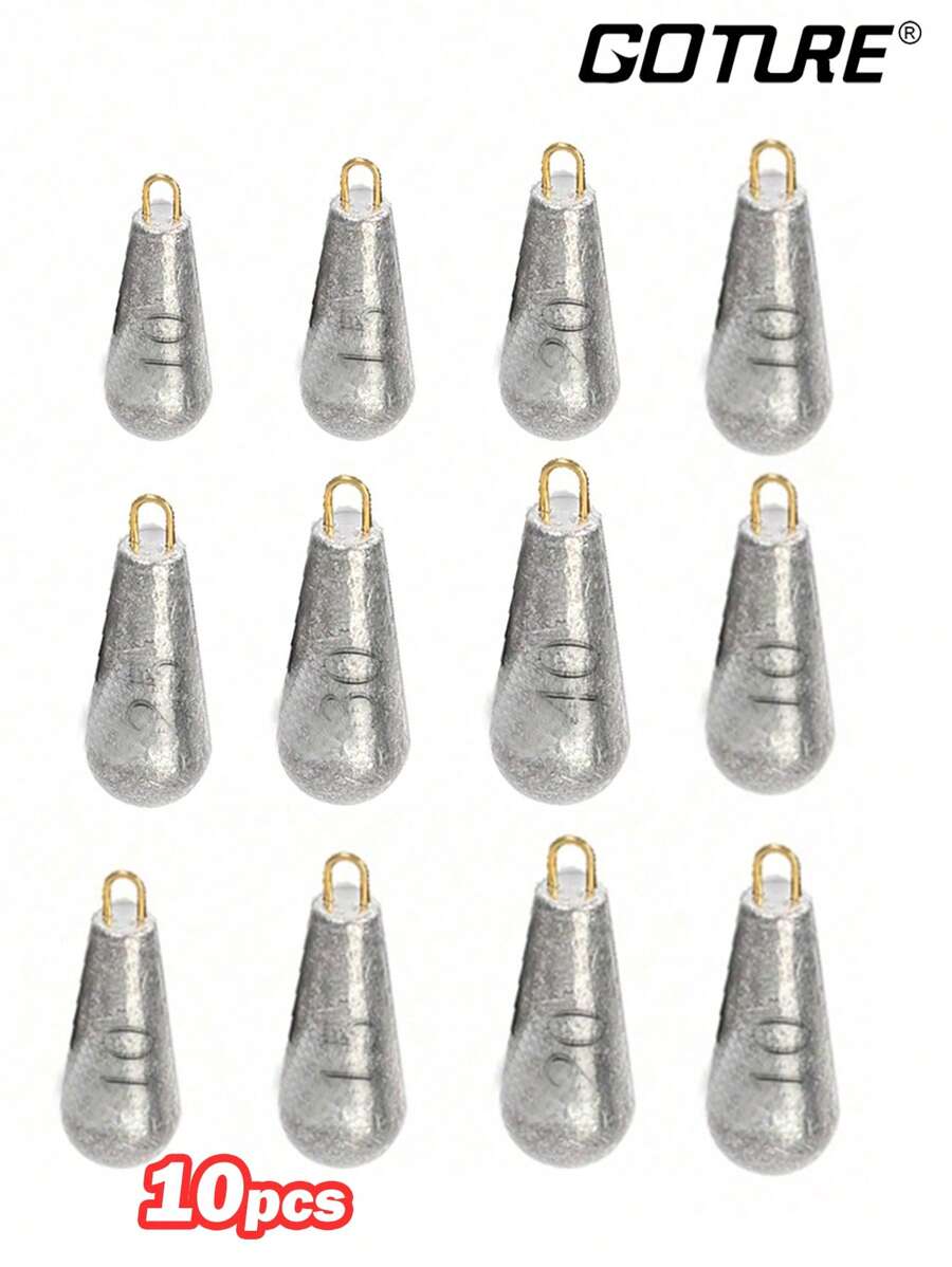 GOTURE 10pcs Fishing Sinker With Loop And Droplet Type Sinker, Suitable For Bottom Fishing With Sinker, Used For Sea Bass, Seawater And Freshwater Fishing Gear