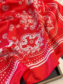 1 pieza Pañuelo/bandana cuadrado pequeño de 70 cm de seda sintética con estampado de cachemira, pañuelo de seda multifuncional para protección solar para hombres, accesorio versátil para envolver la cabeza y el cuello - Rojo - Ver 3