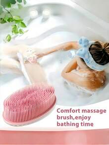 1pc Silicone Cleaning Brush, Suitable For Shower, Silicone Shampoo & Body Wash Brush, Double-Sided Friction Bath Brush, Massage Bath Brush, Bathroom Cleaning Tool, Storage Bag, Organizer Bag, Hair Clips - Multicolor - View 7