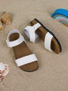 Girls PU Hook And Loop Sandals, New Summer Children Shoes, Girls Princess Shoes With Woven Design, Toddler Beach Shoes