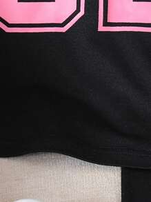 Set de 2 piezas de ropa casual de verano para niñas - Camiseta de manga corta con estampado de dígitos y pantalones de estar por casa de color contrastante
