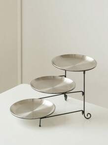 1 Peça Bandeja Metálica Redonda de 3 Níveis, na Cor Dourada/Prateada, Estilo Minimalista Moderno, Prato Decorativo, Prato de Doces, Prato de Sobremesa, Prato de Uso Doméstico, Prato de Bolo, Prato de Frutas, Suporte de Lanches, Aplicável para Casa, Mesa de Jantar, Cozinha, Sala de Estar, Festivais, Festas, Casamentos, Banquetes, Chá da Tarde, Decorações de Festival