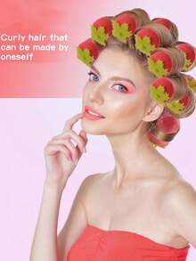 6个草莓造型免加热卷发器，柔软钟形卷发海绵卷发器，睡眠不伤发，草莓造型魔法卷发器，草莓造型卷发器，草莓造型工具，草莓隔夜卷发，长短发免加热卷发器，返校季，旅行度假必备，女士适用，卷发器，卷发棒，免加热卷发，免加热卷发，卷发器，卷发棒，卷发器，卷发工具，卷发棒，卷发器，卷发扩散器，理发配件，理发店，美发设备