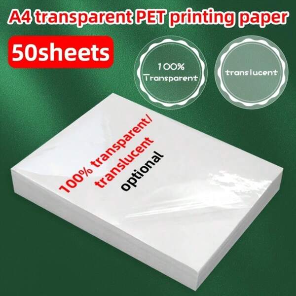 50 etiquetas adesivas PET transparentes tamanho A4, 21 x 29,7 cm, espessura de 5 mil, à prova d'água, resistentes a arranhões, etiquetas decorativas para presente faça você mesmo, adequadas para impressoras jato de tinta e laser, material escolar, volta às aulas