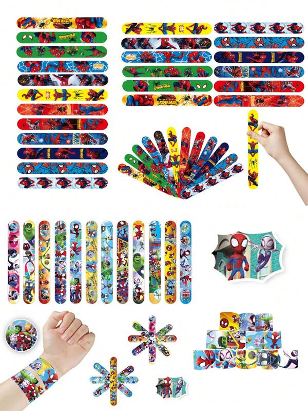 Disney Disney 12pcs/24PC/36PC/48PC Disney Spider Man Cartoon Character Pattern Type Bracelet,Suitable For Gift Giving And Party Wear Slap Bracelet,Clap Bracelet Suitable For Gift And Party Wear, Theme Party Bracelet, Suitable For Birthday, Party, Classroom Decoration And Classroom Reward, Party Decoration | Theme Party Decoration