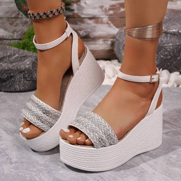 Sandalias de plataforma y cuña para mujer, Verano 2025, Tacones altos con suela gruesa, a prueba de agua y punta abierta