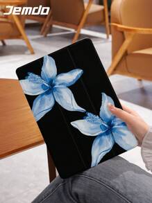 Flower Blue Printed Pattern Tablet Protective Case, Compatible With IPad 10.2", IPad Pro 2021/2020, IPad 9th/10th Gen, Galaxy Tab A8 10.5" 2022, Matepad 10.4"/Tab, Anti-Drop, With Pen Slot, Sleep/Wake Support