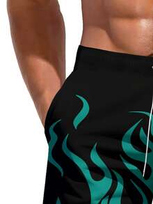 1 pieza Shorts de playa con estampado hawaiano 3D para hombre, use de moda para el verano - Verde - Ver 5