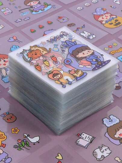 100pcs Cartoon PET Stickers - Self-Adhesive, Pre-Cut Transparent Stickers, Non-Repeating Patterns, Waterproof, Suitable For Scrapbooking, Diaries, Phone Cases, Notebooks, Cups, DIY Crafts Bathroom Decor Fall Decor Bathroom Accessories