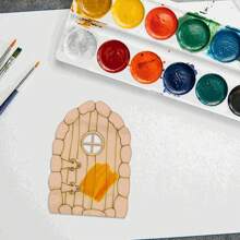 12pcs Wooden Miniature Fairy Door DIY Kit, 3D Wooden Structure With Mini Windows, Suitable For Rustic Garden Craft Set, Wall Home Party Decor