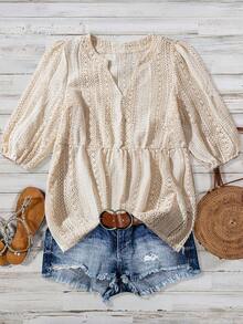 女士宽松休闲 V 领时尚百搭衬衫 - 杏色 - 查看 2