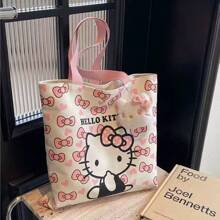 Sanrio Genuine Kitty 1pc Supply List Japanese Kt Cat Cartoon Hello Kitty Canvas Bag Fresh And Simple Shoulder Bag Class Hand-Held Canvas Bag