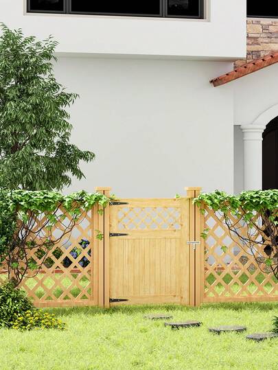 LIVINGANDHOME Living And Home Diyspace Premium Rhombus Wooden Garden Gate - Rustic Slatted Design With Lattice Top (90cm Wide, 4 Height Options)