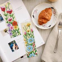 6pcs Floral Cross-Stitch Bookmark DIY Handicraft Kit - Includes Cross-Stitch Designs Of Lavender, Daisy And Other Flowers, With Printed Cross-Stitch Fabrics, Threads, Tools (Random Colors) And Instructions - Suitable For Crafters And Beginners, Can Be Used As Book Marks And Home Decor
