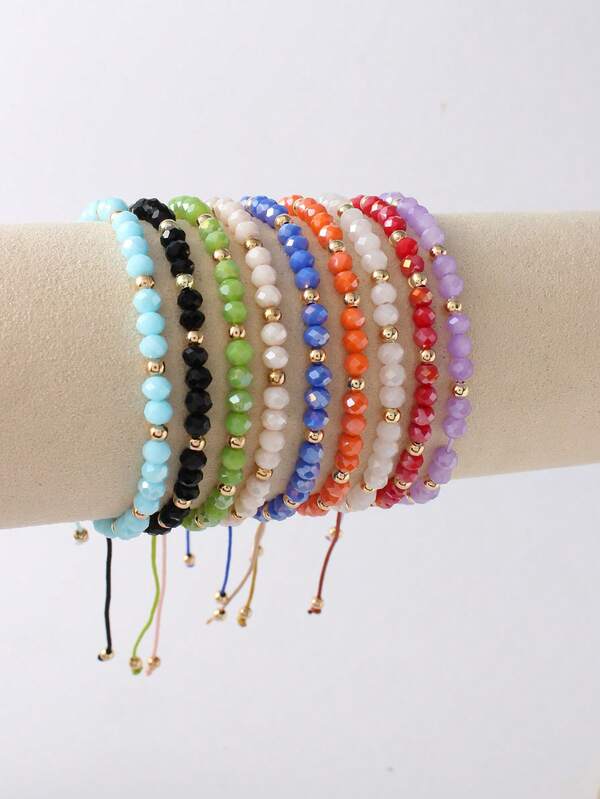 1pc Bohemian Crystal Colorful, Blue & Orange Beaded Friendship Bracelet, Unisex Fashion Daily Accessory, Adjustable Jewelry Bracelet/Bangle, Women Jewelry Gift