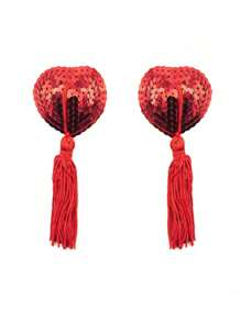 1 Pair Of Sexy Nipple Covers, Sexy Lingerie Accessories, Tassel Heart-Shaped Sequined Nipple Covers, Women's Chest Covers, Sexy Tassel Nipple Covers, Party Nightclub Dance Performance Sexy Accessories.