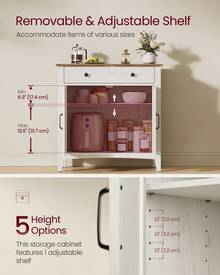 VASAGLE - clóset de Cocina con cajón, clóset de Granja con Estante Ajustable para Cocina, Blanco rústico y café Miel - Blanco - Ver 5