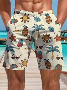 Pantalones cortos de playa informales estampados en 3D con flores hawaianas para hombres de talla grande - Secado rápido, cintura con cordón, perfectos para salidas de verano