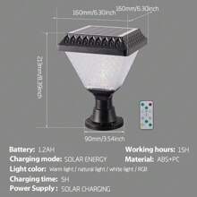1 pieza Luz de columna con sensor solar, material de plástico, luz de paisaje de 7 colores, con control remoto, regulable, sensor de luz con encendido/apagado automático, lámpara de ambiente para exteriores, lámpara de pared para villa, luz decorativa para entrada, adecuada para patio, jardín, pared, puerta, balcón, escalera exterior