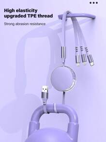 Durcord Kabel do szybkiego ładowania 3 w 1 i chowany kabel 120 W, ładowarka samochodowa, kompatybilna z popularnymi markami, takimi jak Vivo/OPPO, i zintegrowana z interfejsami IOS/Android/Type-C - szybka i bezpieczna przenośna ładowarka do telefonów, tabletów i laptopów - certyfikat MFI, kabel zapewniający doskonałą trwałość, kompaktowa i lekka konstrukcja