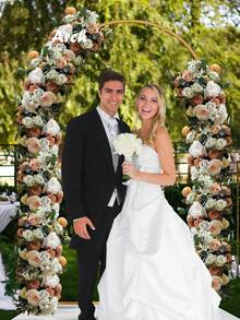 1个/5.9英尺（约1.8米）金色方形拱形背景架，婚礼拱形背景架，金属拱形架，适用于生日派对、婚礼、新娘送礼会、母亲节派对、毕业派对、鲜花、气球、卡片、文字和图像装饰拱形用品 - 金色 - 查看 8